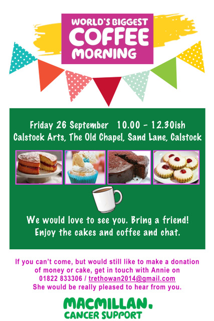 26 September: Macmillan World’s Biggest Coffee Morning @ 10am