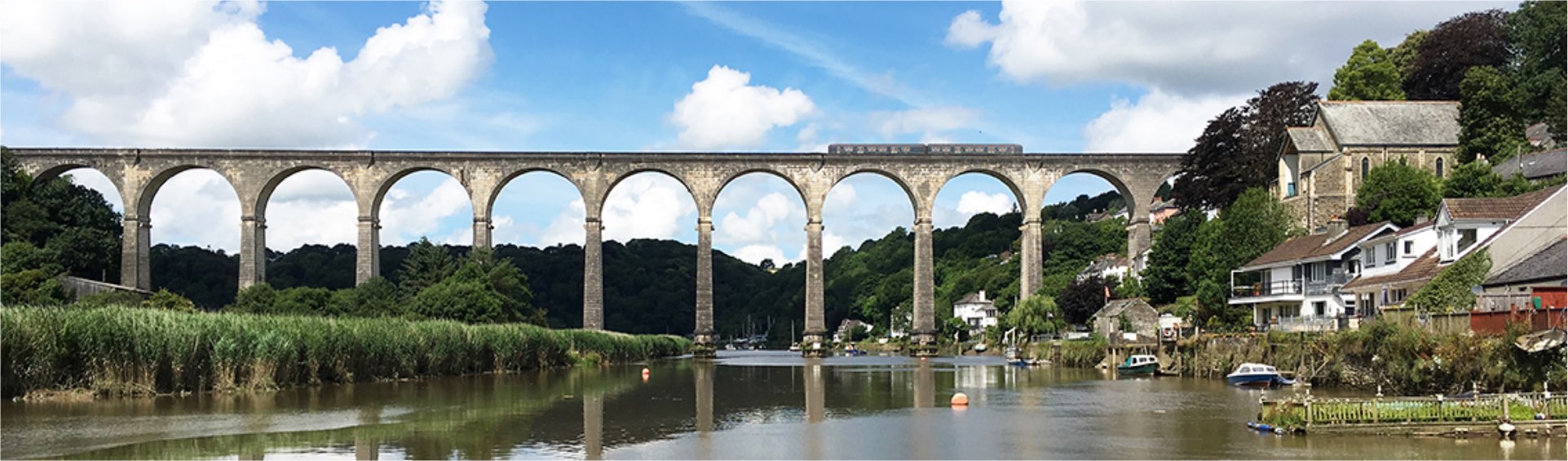 Viaduct bridge with train